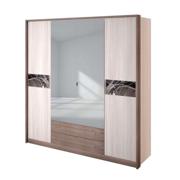 Шкаф 4-х дверный «Николь», 2060 ? 592 ? 2117 мм, зеркало, цвет ясень шимо светлый / тёмный