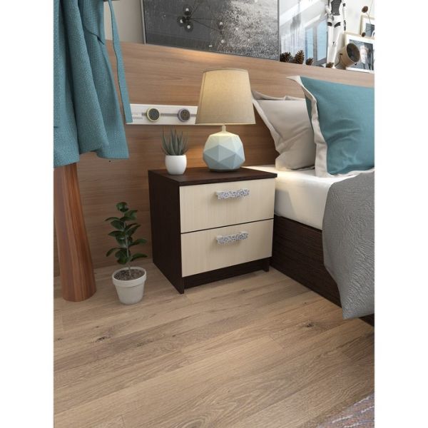 Прикроватная тумба «Уфимка», 450 ? 380 ? 464 мм, 2 ящика, цвет венге / дуб молочный