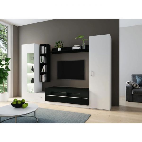 Шкаф для ТВ универсальный Loft-20 3000х473х1970 Белая Аляска / Черный