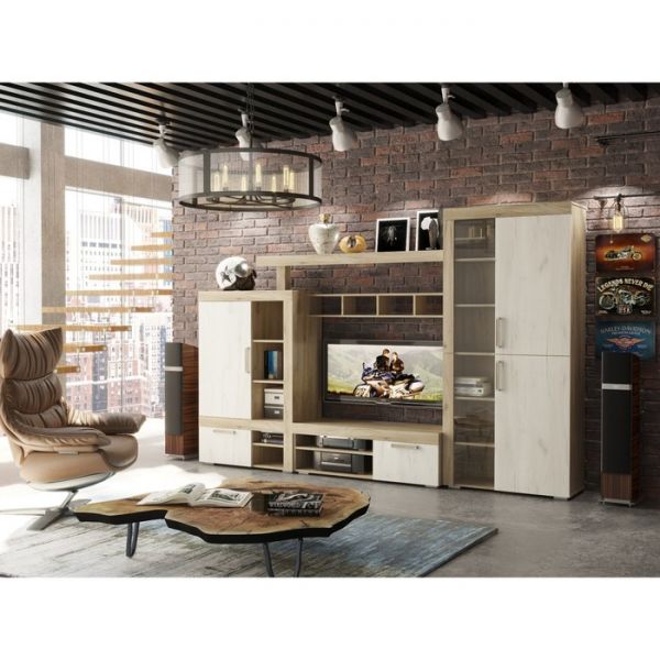 ТВ тумба Ольга 19, 390х1200х446, Крафт серый/Крафт белый