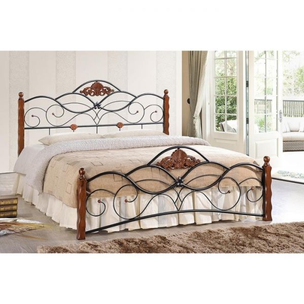 Кровать CANZONA (осн.металл), 140х200 см , красный дуб/черный