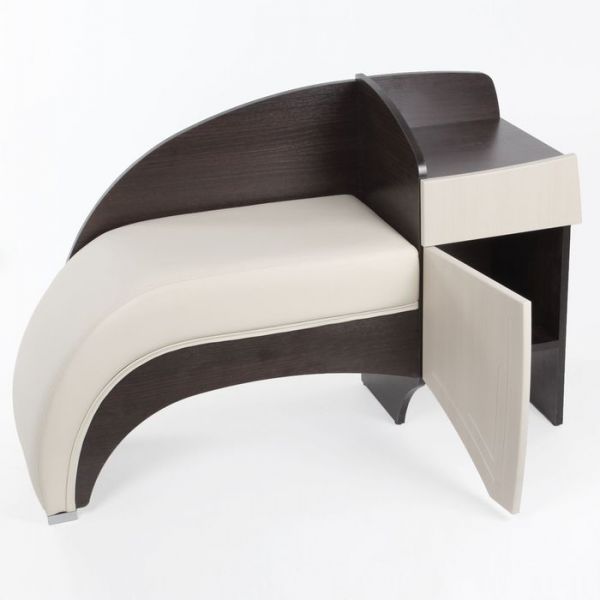 Диванчик с тумбой 1110х380х700 Венге/МДФ-Лен БелыйКож.зам бежевый исполнение правое