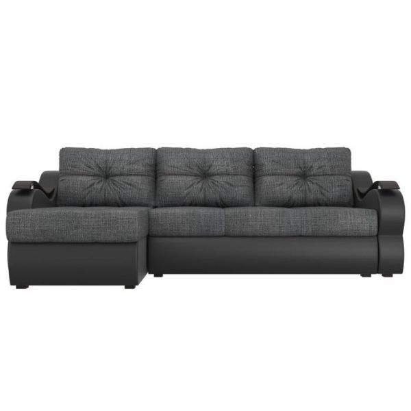 Угловой диван «Меркурий», еврокнижка, правый угол, серая рогожка/чёрная экокожа