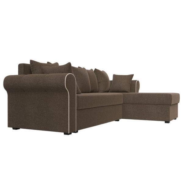Угловой диван «Рейн», механизм еврокнижка, угол правый, рогожка, коричневый / кант бежевый