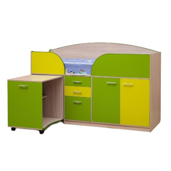 Уголок школьника «Юниор-4.1», 2105 ? 740 ? 1230 мм, цвет ясень шимо светлый/лайм/жёлтый