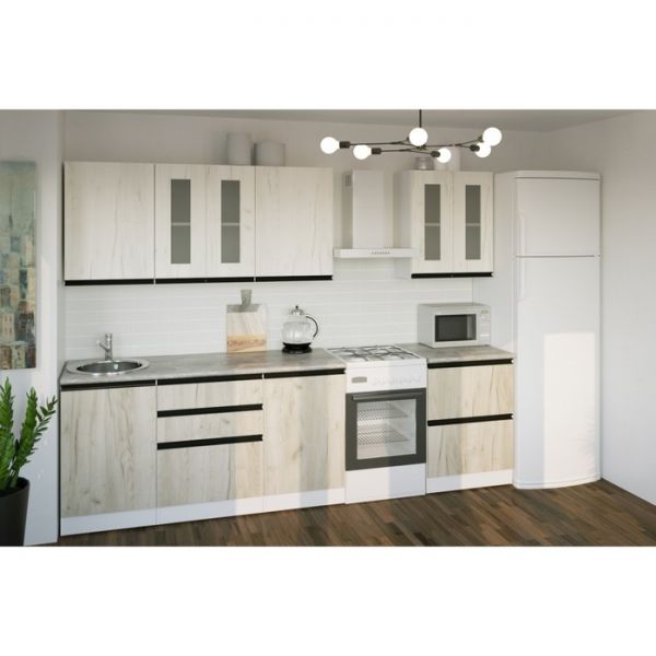 Кухонный гарнитур Паола компакт 2200х600 Белый/Кантри/Дуб грей, Дуб браун