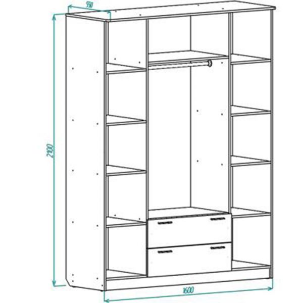 Шкаф 4-х створчатый ШР-4, 2100*1600*550 с ящиками Ясень Шимо Светлый/Темный