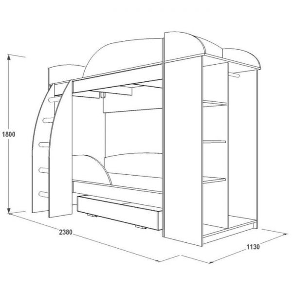 Двухъярусная кровать «Омега 4а», 800 ? 1900 мм, ЛДСП / МДФ, цвет млечный дуб / фуксия