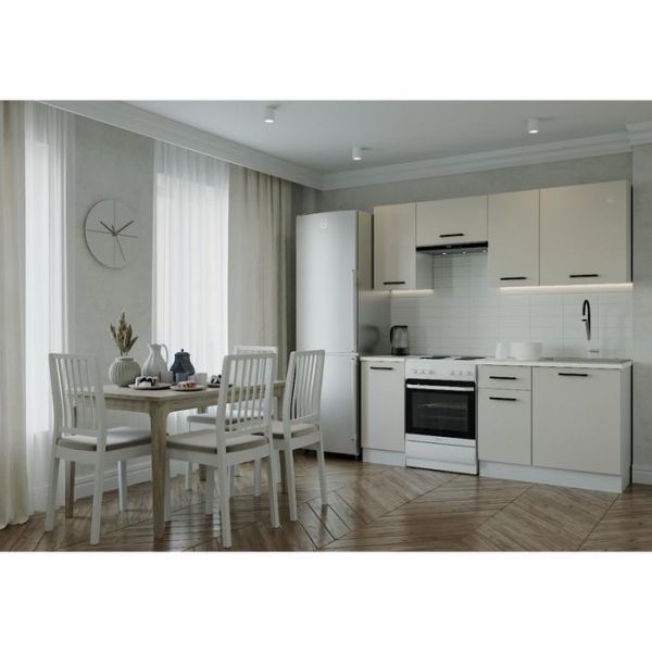 Кухонный гарнитур Шампань 2032х600 Белый/Мрамор Марквина белый/Сатин