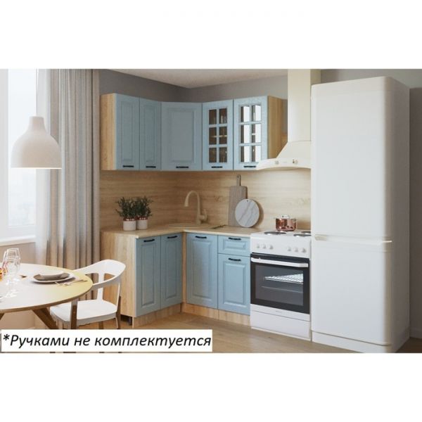 Кухонный гарнитур угловой Роял 6, 1200х1400 мм, Вуд Голубой/Вегас