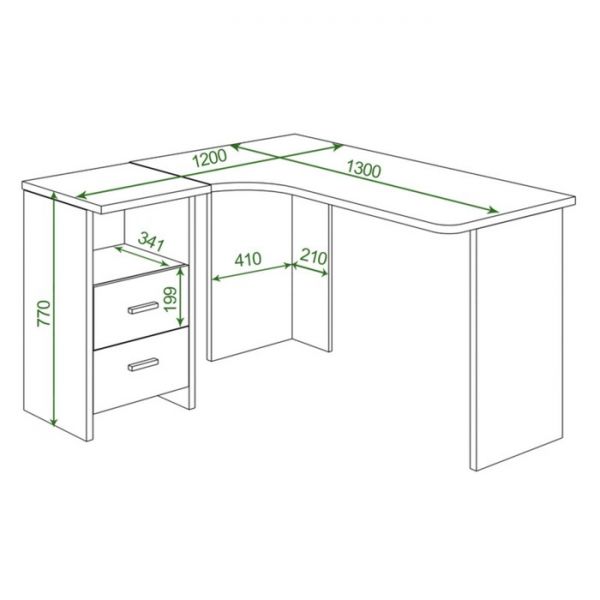 Угловой стол, 1200 ? 1300 ? 770 мм, левый угол, цвет белый жемчуг