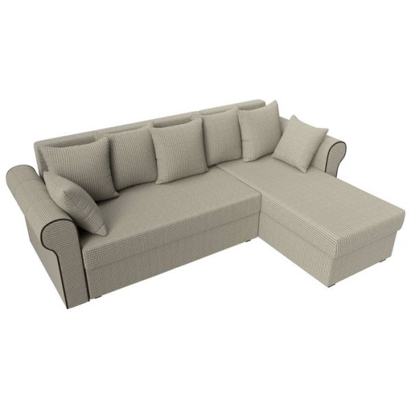 Угловой диван «Рейн», механизм еврокнижка, угол правый, рогожка, корфу 02 /кант коричневый