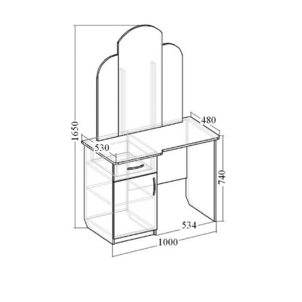 Стол туалетный «Венеция 2» с ящиком, дверью и зеркалом, цвет венге / венге матовый