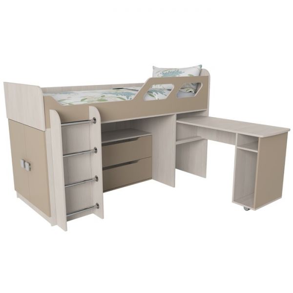 Кровать Вега 4 левый, 1950х1250х1260, Бодега светлый/Капучино