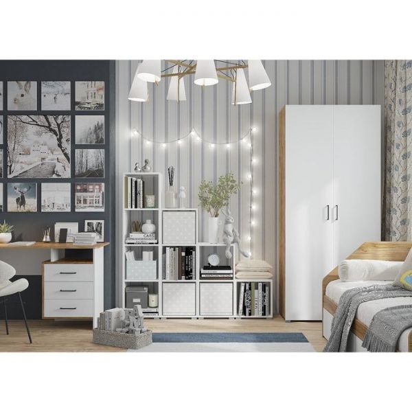 Стеллаж Лайт Бокс 4, 362х336х1420, Белый/Дуб золотой