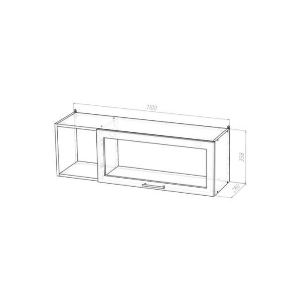 Шкаф навесной Лариса 1100х300х360 с дверкой и стеклом, левый белый/латте