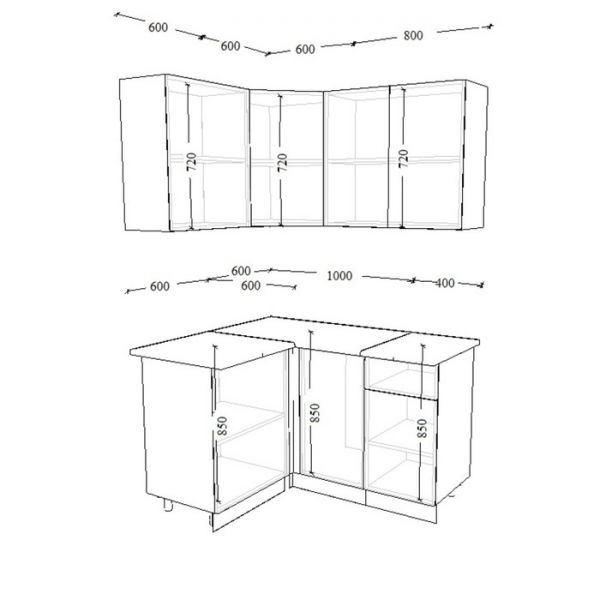 Кухонный гарнитур угловой Лофт 11, 1200х1400 мм, Дуб бунратти/Бетон темный