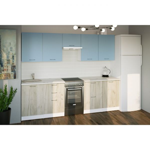 Кухонный гарнитур Лидия мега 2500х600 Белый/Сосна/Капри, Бетон темный