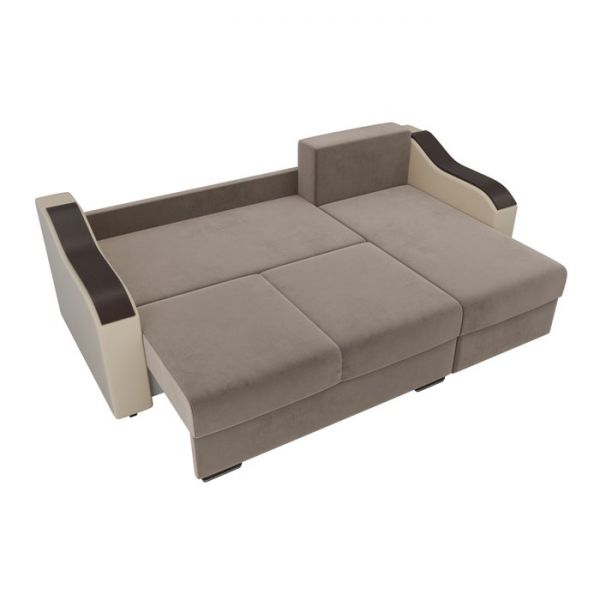 Угловой диван «Монако», механизм еврокнижка, велюр, цвет бежевый / коричневый