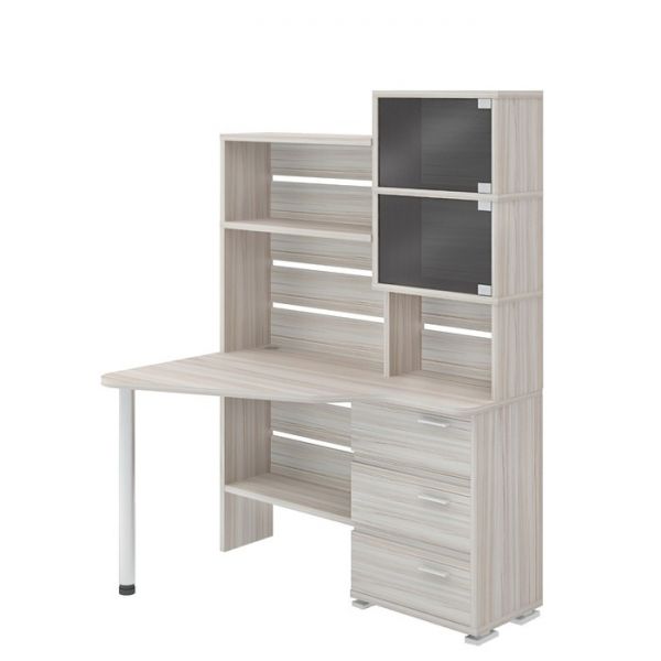 Стол СР-322, угол левый с надстройкой, 1340 ? 900 ? 1770 мм, цвет белый жемчуг