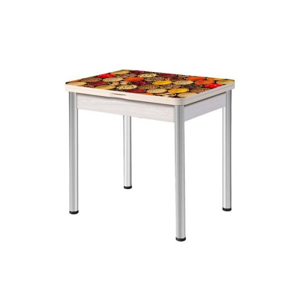 Стол поворотно-раскладной "Ника", Орхидея 3, покрытие стекло, подстолье белёный дуб