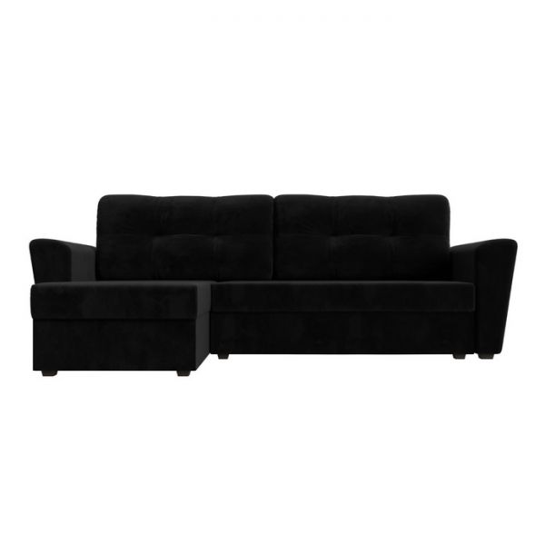 Угловой диван «Амстердам лайт», еврокнижка, правый угол, велюр, цвет чёрный