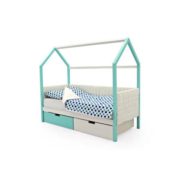Детская кровать-домик мягкий Бельмарко  Svogen мятно-белый
