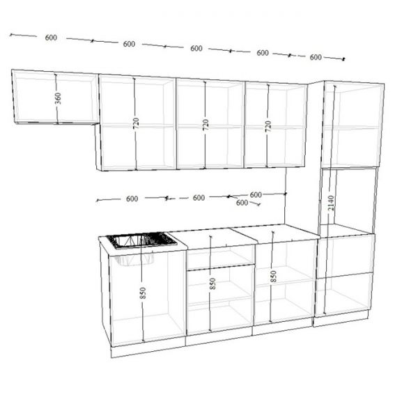 Кухонный гарнитур Лофт 7, 3000х600 мм, Сахара/Рустик натуральный