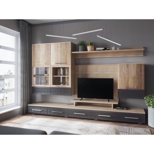 Гостиная Версаль МДФ, 3000х500х2100, Дуб сонома/Графит