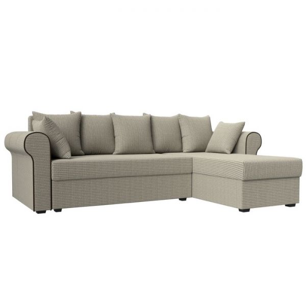 Угловой диван «Рейн», механизм еврокнижка, угол правый, рогожка, корфу 02 /кант коричневый