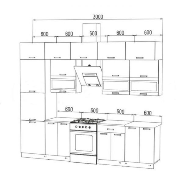 Кухонный гарнитур 3х уровневый 3000 Техно, Мрамор белый/Бетон графит