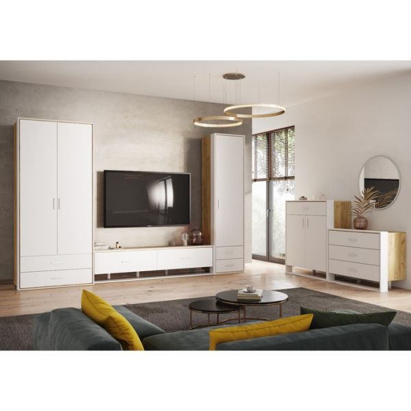 Комод 3 ящика Брайт 932х446х720 дуб крафт золотой/белый