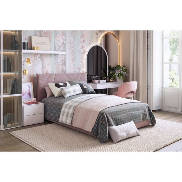 Кровать Квест с ортопедом + ПМ 900х2000 пудра (велюр)