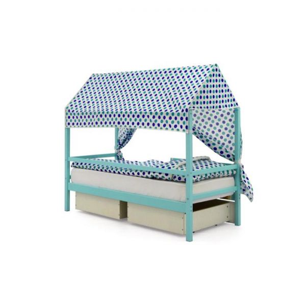 Крыша текстильная Бельмарко для кровати-домика Svogen круги, мятный синий