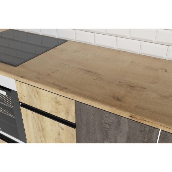 Кухонный гарнитур Виола Экстра 3000х600 белый/дуб бунратти/бетон темный/дуб золотой