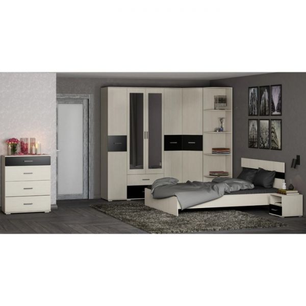 Шкаф многоцелевого назначения Сити-4 2272х1600х540 Сосна карелия /Черный Глянец