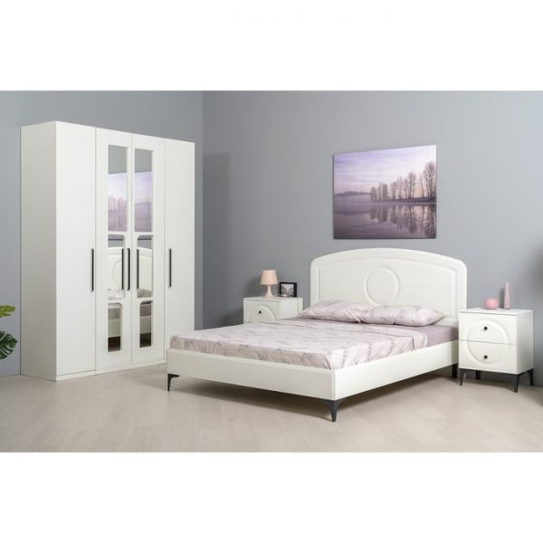 Кровать двуспальная с основанием Валенсия 11.36.01, 1697х2040х1153, Белый шагрень