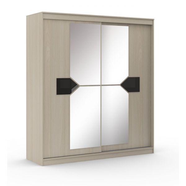 Шкаф многоцелевого назначения Оскар-11-1 2200х1840х604 Ясень Шимо светлый Черное стекло