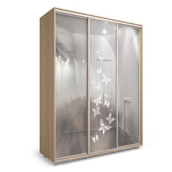 Шкаф-купе Дивный зеркало Бабочки Дуб сонома/Белый/Венге светлый 2100х600х2300