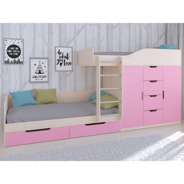 Детский комплекс «Астра 6», цвет дуб молочный/розовый