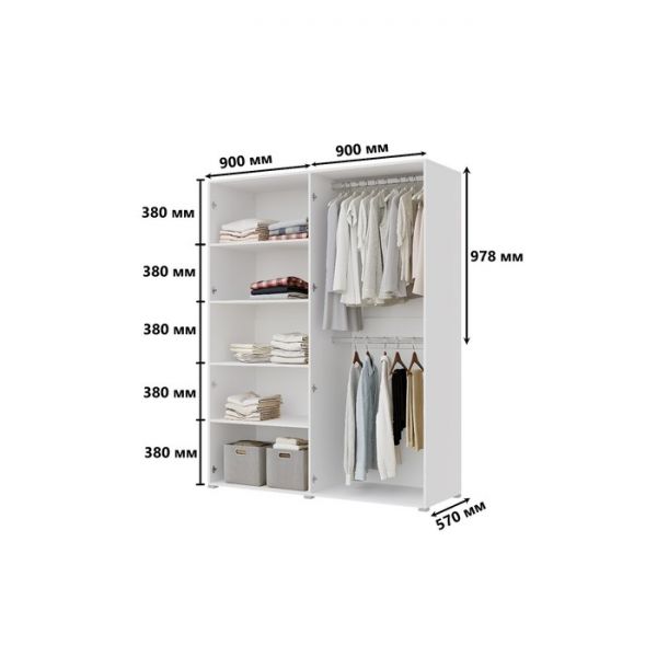 Шкаф 4х дверный с зеркалами Горизонт, 1800х570х2072, Белый/Белый