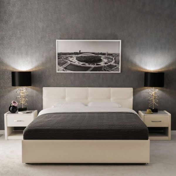 Кровать «Птичье гнездо» с ПМ, 1400х2000, ортопедическое основание, экокожа, цвет бежевый