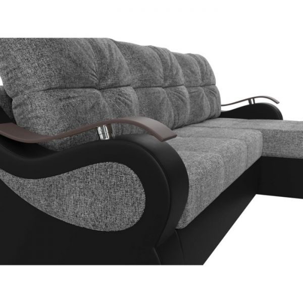 Угловой диван «Меркурий», еврокнижка, правый угол, серая рогожка/чёрная экокожа