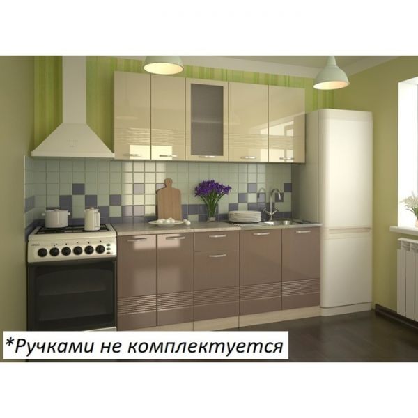 Кухонный гарнитур Волна 4, 1800х600 мм, Ваниль глянец/Капучино