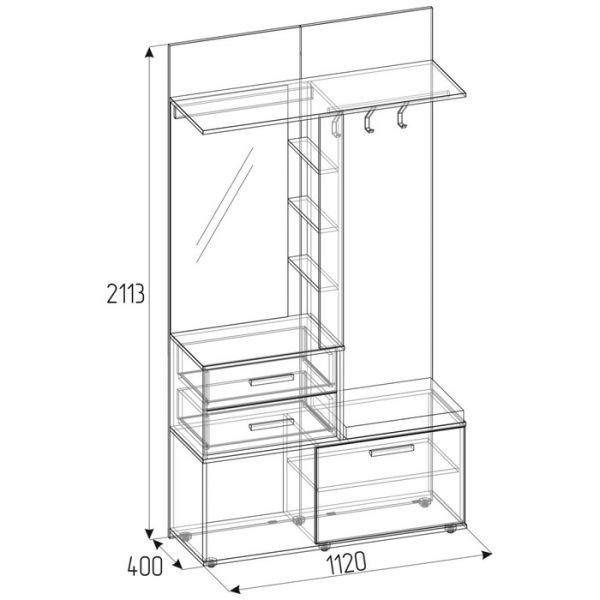 Шкаф Nature 70, 1120 ? 400 ? 2113 мм, цвет дуб табачный craft / чёрный