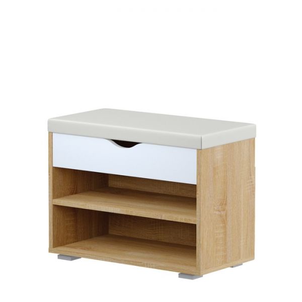 Тумба для обуви Лайт, 615х315х470, Дуб сонома/Белый премиум/Белый кожзам