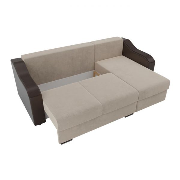 Угловой диван «Монако», механизм еврокнижка, велюр, цвет бежевый / коричневый