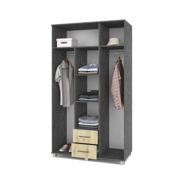 Шкаф Ева Е34 520х1200х2100 трёхстворчатый с зеркалом и ящ Камень темный/дуб ирландский