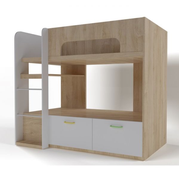 Кровать 2-х ярусная с ящиками «Стайл», 2032 ? 1100 ? 1780 мм, цвет дуб сонома / белый