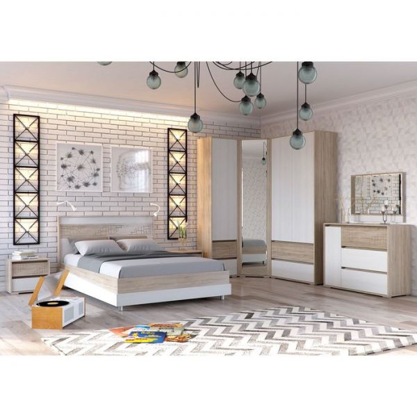 Шкаф 4-х дверный с ящиками МАЛЬТА Дуб сонома/Рамух белый/МДФ-дуб сонома